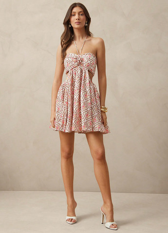 Комбинированное кэжуал платье клеш, с открытыми плечами, с открытой спиной, бандо SHEIN с цветочным принтом