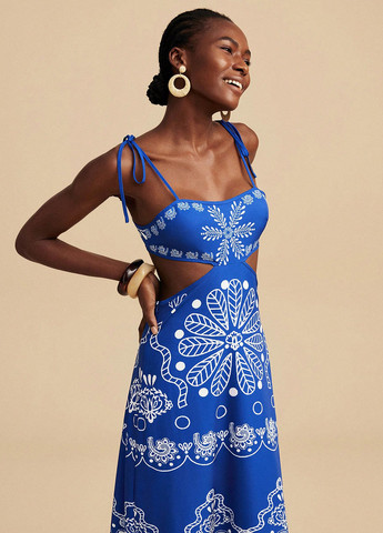 Синее кэжуал платье а-силуэт SHEIN с рисунком