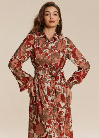 Комбинированное кэжуал платье а-силуэт SHEIN с цветочным принтом