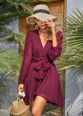 Бордовое кэжуал платье женское мини vinous Berni Fashion в горошек