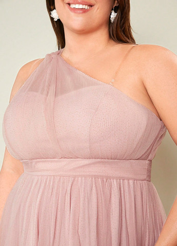 Светло-розовое вечернее платье а-силуэт, на одно плечо SHEIN однотонное