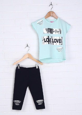 Блідо-бірюзовий літній комплект (футболка, легінси) PLT GIRLS kids wear
