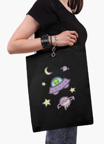 Еко сумка шоппер черная Инопланетяни в космосе (Aliens in space) на молнии (9227-2854-BKZ) MobiPrint (236265334)
