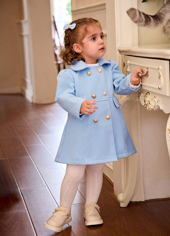 Блакитне демісезонне Пальто двобортне SHEIN