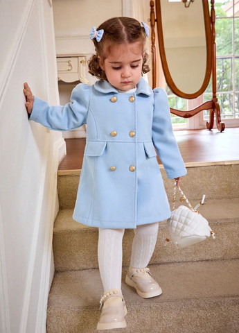 Блакитне демісезонне Пальто двобортне SHEIN