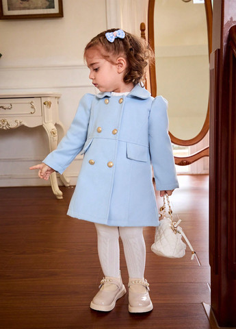 Блакитне демісезонне Пальто двобортне SHEIN