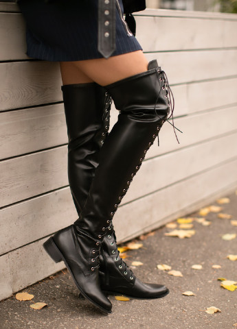 Осенние высокие ботфорты черного цвета на шнуровке ботфорты SL.IRA