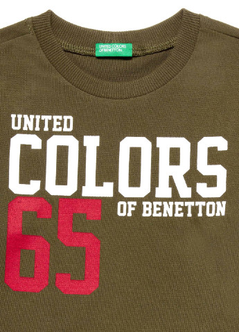 Оливковый (хаки) демисезонный кэжуал лонгслив United Colors of Benetton с рисунком