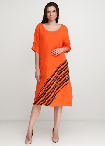 Оранжевое кэжуал платье Puro Lino в полоску