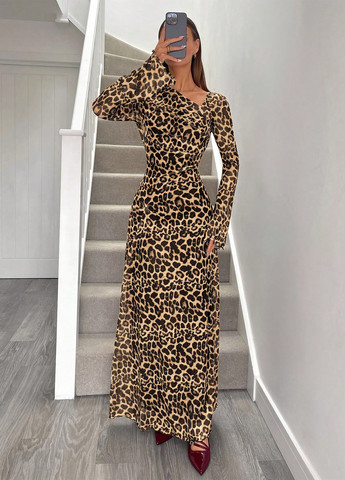 Комбинированное кэжуал, вечернее платье силуэтная SHEIN леопардовый
