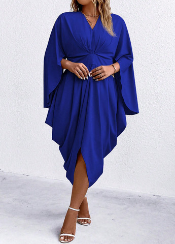 Синя вечірня, ділова сукня сукня-кейп, футляр SHEIN однотонна