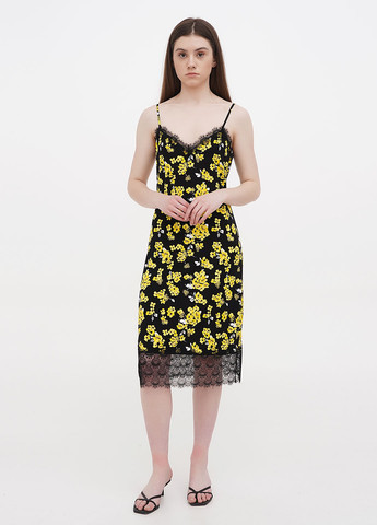 Черное кэжуал платье платье-комбинация Michael Kors с цветочным принтом