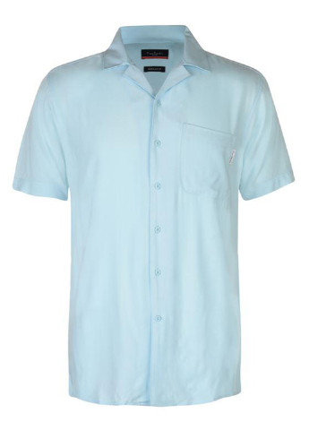 Светло-голубой кэжуал рубашка однотонная Pierre Cardin с коротким рукавом