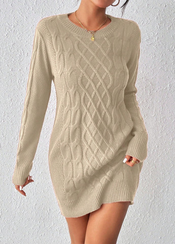 Кремовое кэжуал платье платье-свитер SHEIN однотонное