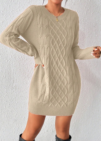 Кремовое кэжуал платье платье-свитер SHEIN однотонное