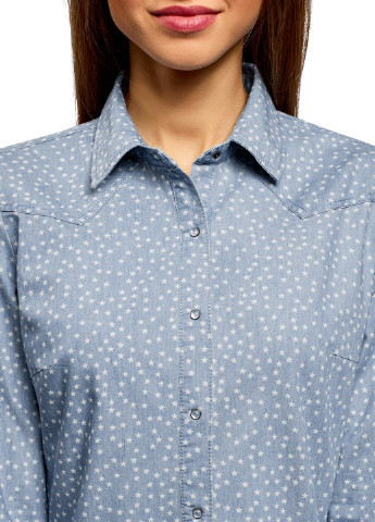 Голубой кэжуал рубашка с рисунком Oodji