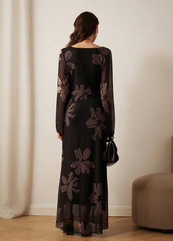 Чорна вечірня, кежуал сукня а-силует SHEIN з квітковим принтом