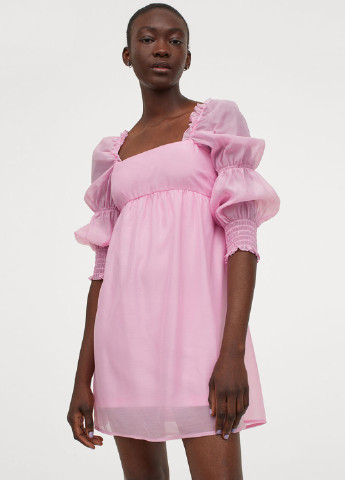 Розовое кэжуал платье клеш H&M однотонное