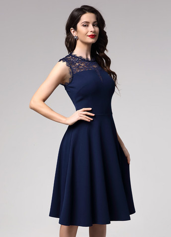 Темно-синее вечернее платье с юбкой-солнце SHEIN однотонное