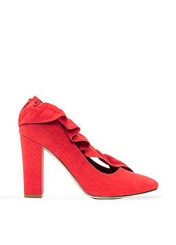 Красные женские кэжуал туфли оборки на высоком каблуке - фото