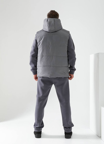 Темно-серый демисезонный костюм (жилет, свитшот, брюки) брючный, тройка No Brand