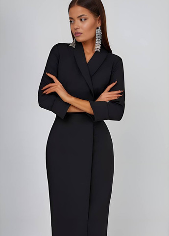 Черное деловое платье на запах Fashion однотонное