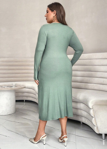 Светло-зеленое кэжуал платье футляр SHEIN однотонное