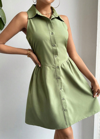 Светло-зеленое кэжуал платье рубашка SHEIN однотонное