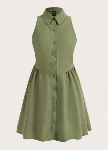 Светло-зеленое кэжуал платье рубашка SHEIN однотонное