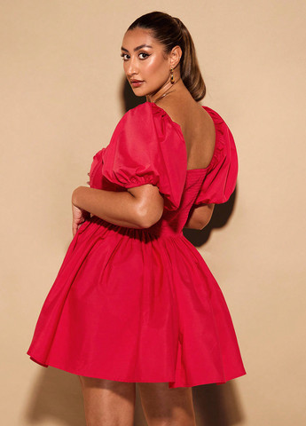 Червона святковий, кежуал сукня кльош, з відкритою спиною, з корсетом SHEIN однотонна