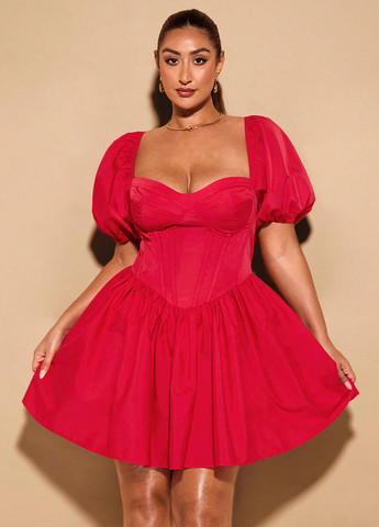 Червона святковий, кежуал сукня кльош, з відкритою спиною, з корсетом SHEIN однотонна