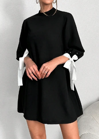 Черное кэжуал платье а-силуэт SHEIN однотонное