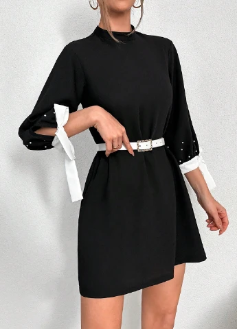 Черное кэжуал платье а-силуэт SHEIN однотонное