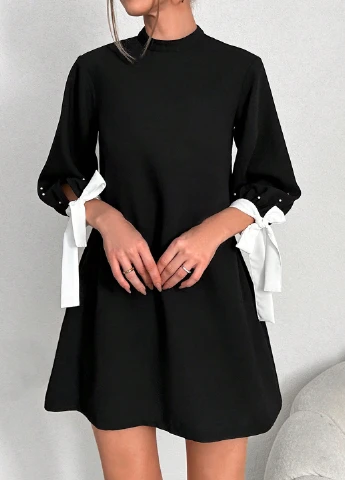 Черное кэжуал платье а-силуэт SHEIN однотонное
