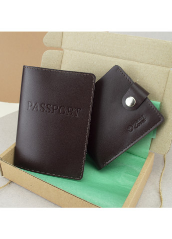 Подарунковий чоловічий набір №56: обкладинка на паспорт + портмоне HC0042 (коричневий матовий) HandyCover (250603789)