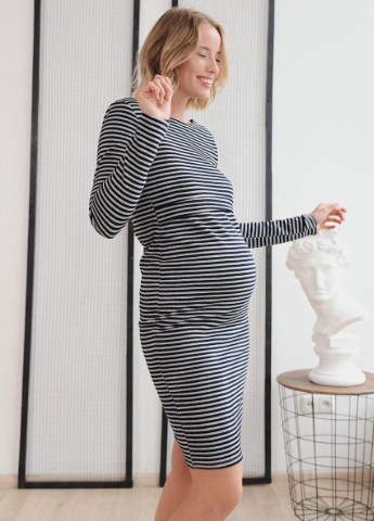 Серо-синее кэжуал платье для беременных и кормящих мам с секретом для кормления серо-синяя полоска To Be в полоску