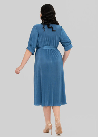 Светло-синее кэжуал платье клеш, плиссированное A'll Posa однотонное