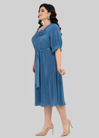 Светло-синее кэжуал платье клеш, плиссированное A'll Posa однотонное