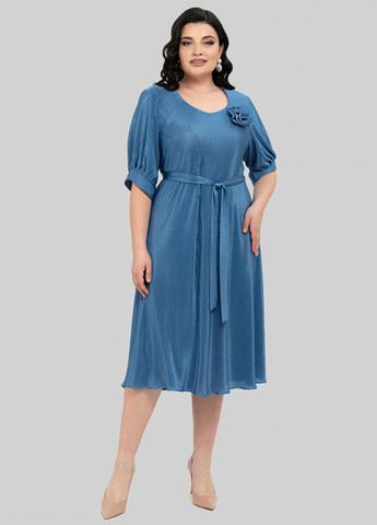 Светло-синее кэжуал платье клеш, плиссированное A'll Posa однотонное