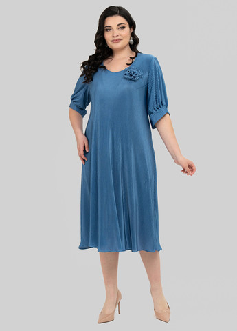 Светло-синее кэжуал платье клеш, плиссированное A'll Posa однотонное