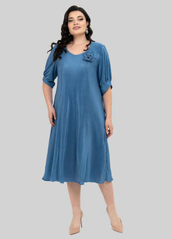 Светло-синее кэжуал платье клеш, плиссированное A'll Posa однотонное