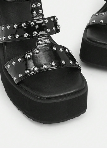 Черные босоножки SHEIN на молнии с заклепками, лаковые, с пряжкой