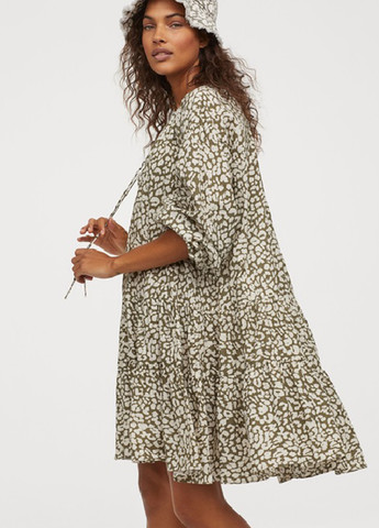 Оливковое (хаки) кэжуал платье оверсайз H&M леопардовый