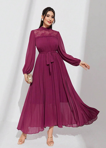 Бордова кежуал, святковий сукня кльош SHEIN однотонна