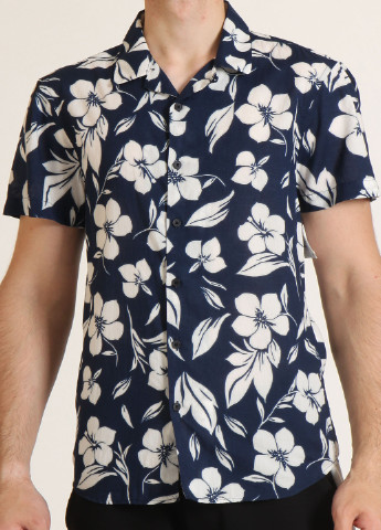 Темно-синяя кэжуал рубашка с цветами Clockhouse с коротким рукавом