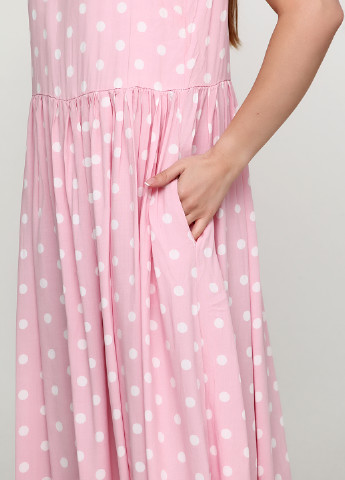 Розовое кэжуал платье клеш Stella Milani в горошек