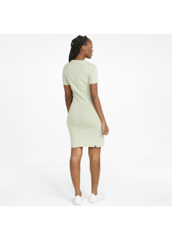 Платье Essentials Women's Slim Tee Dress Puma однотонная зелёная спортивная хлопок, полиэстер, эластан