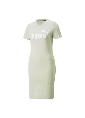 Платье Essentials Women's Slim Tee Dress Puma однотонная зелёная спортивная хлопок, полиэстер, эластан