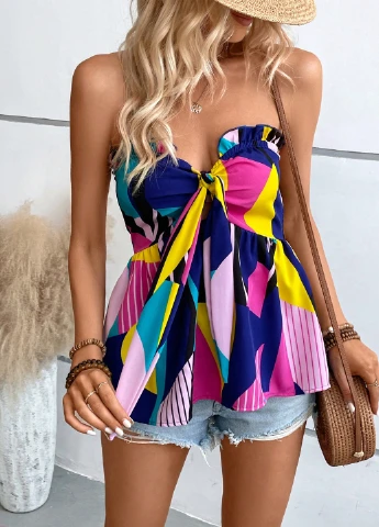 Комбінована блуза з баскою SHEIN