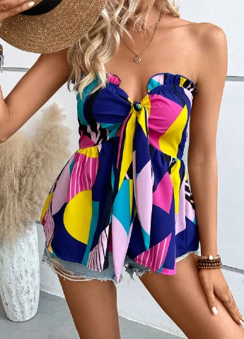 Комбінована блуза з баскою SHEIN